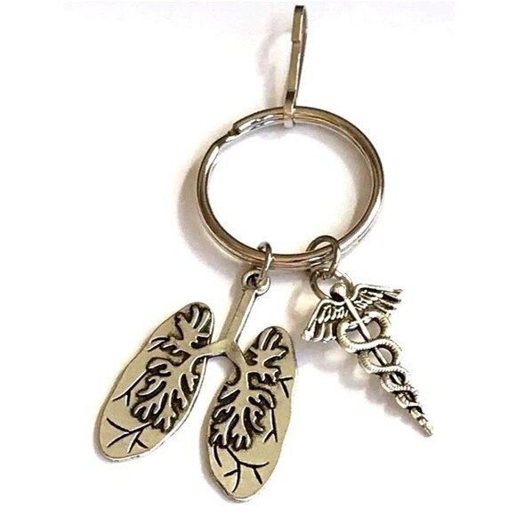 Caduceus Medical Lung Keychain Bag Charm Pulmonary Doctor Nurse Respiratory Gift - Picture 4 of 7
